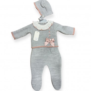 Conjunto punto bebe gris y...